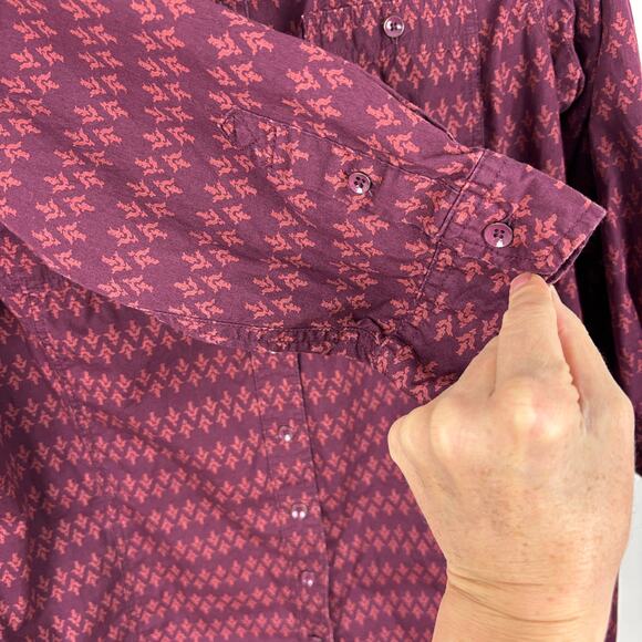 Duluth Trading Women's Free Range Cotton 3/4 Sleeve Tunic Maroon Red Print - Picture 7 of 8